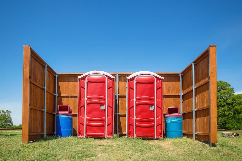 Short-term porta potty units staged for delivery in Mason, Michigan